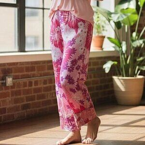 VTG Silk Pants Floral Pink Sz 8 Loose Fit Ankle Straight Leg Sz‎ 8